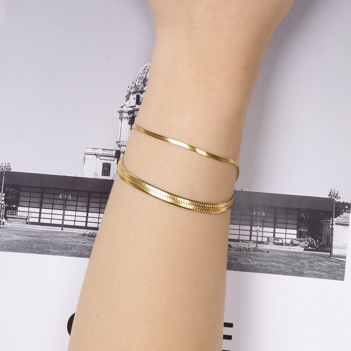 Metallic Titanium Steel Stainless Gold Blade Chain Bracelet
