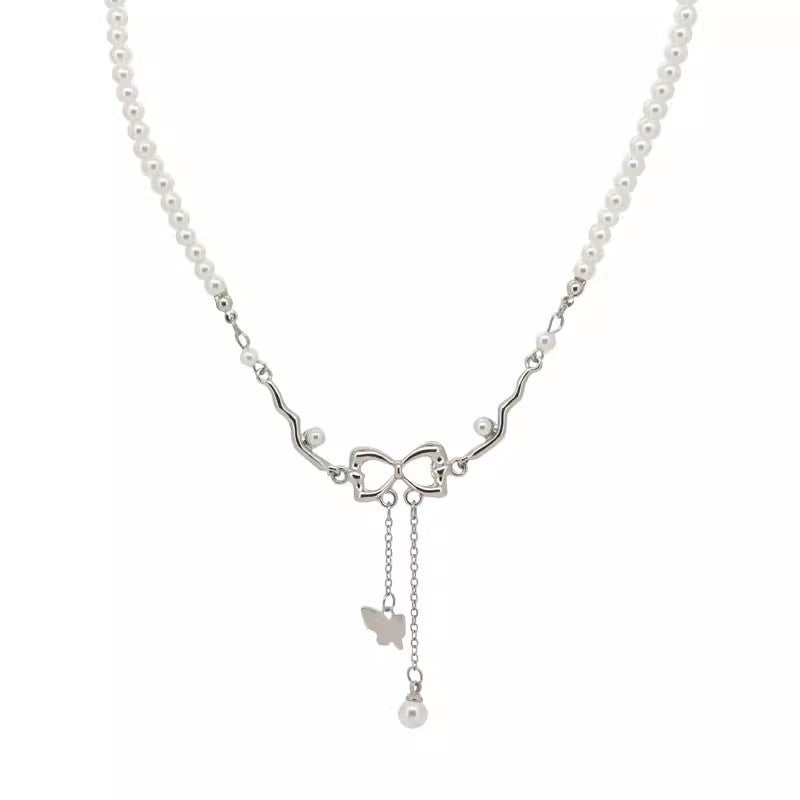 Sparking Zirconium Light Luxury Minority Design Sweet Graceful Bow Necklaces