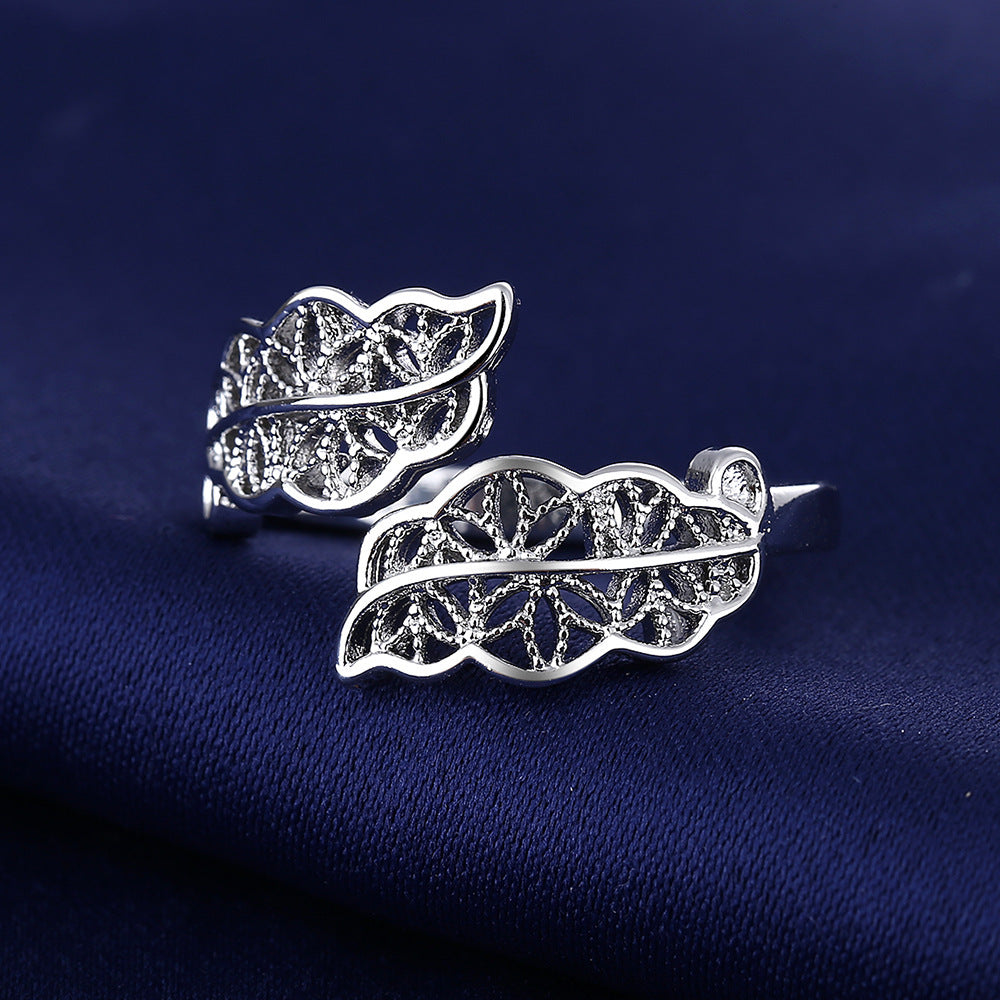 Broadcast With Goods Welfare Korean Fashion Simple Leaf Female Ring
