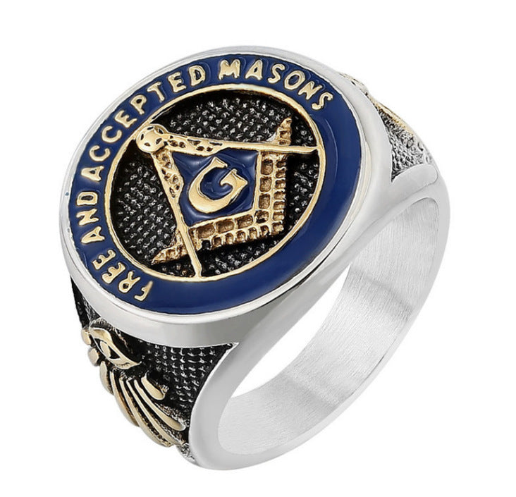 Men's Personality Retro Masonic Logo Titanium Steel Rings