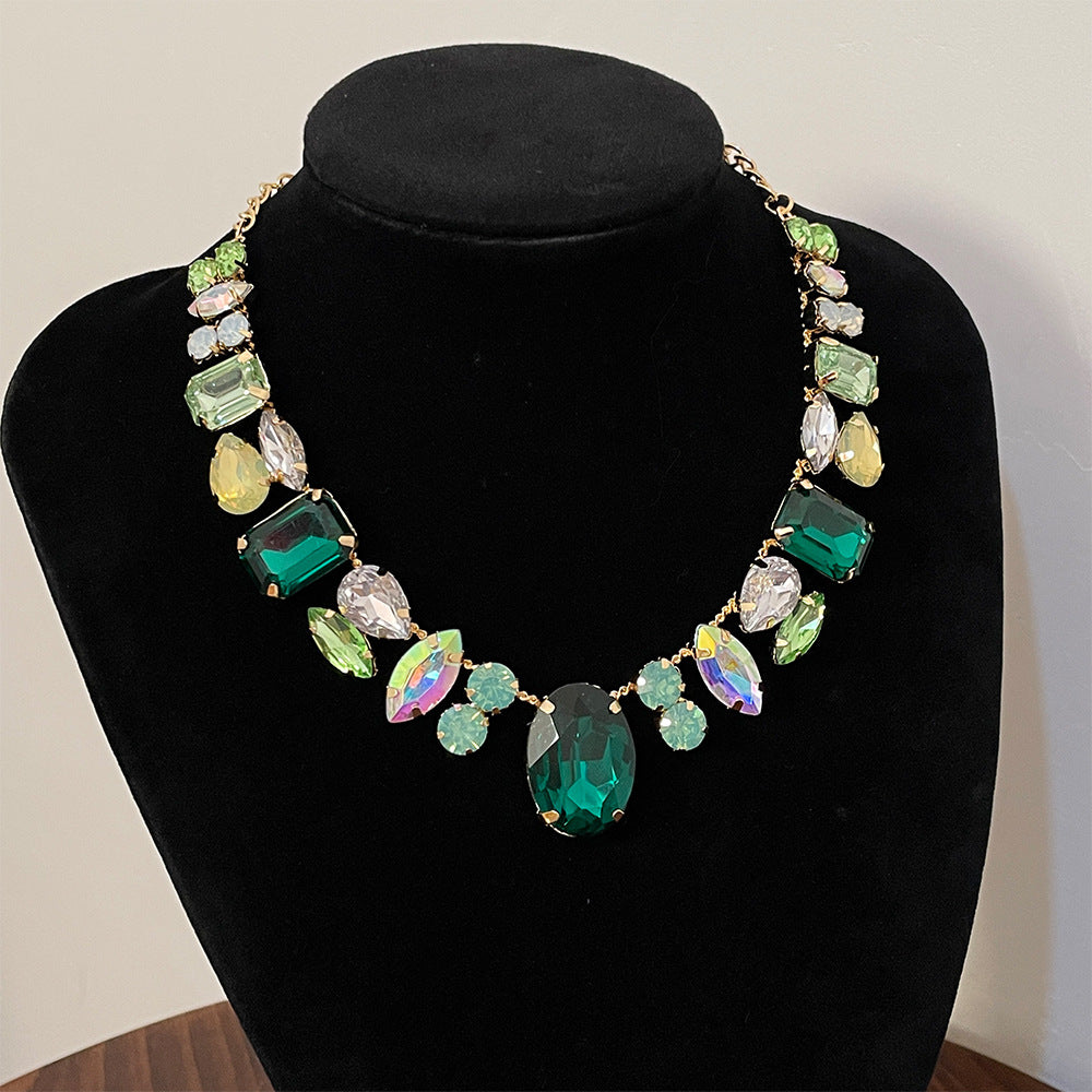 Women's Full Diamond Colorful Gem Fashion Banquet Super Necklaces