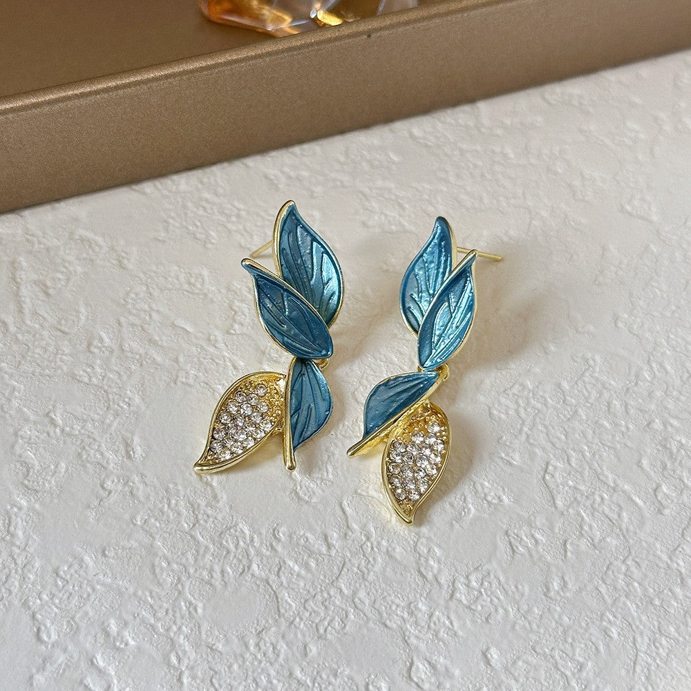 Fresh Mori Style Green Dripping Leaf High Earrings
