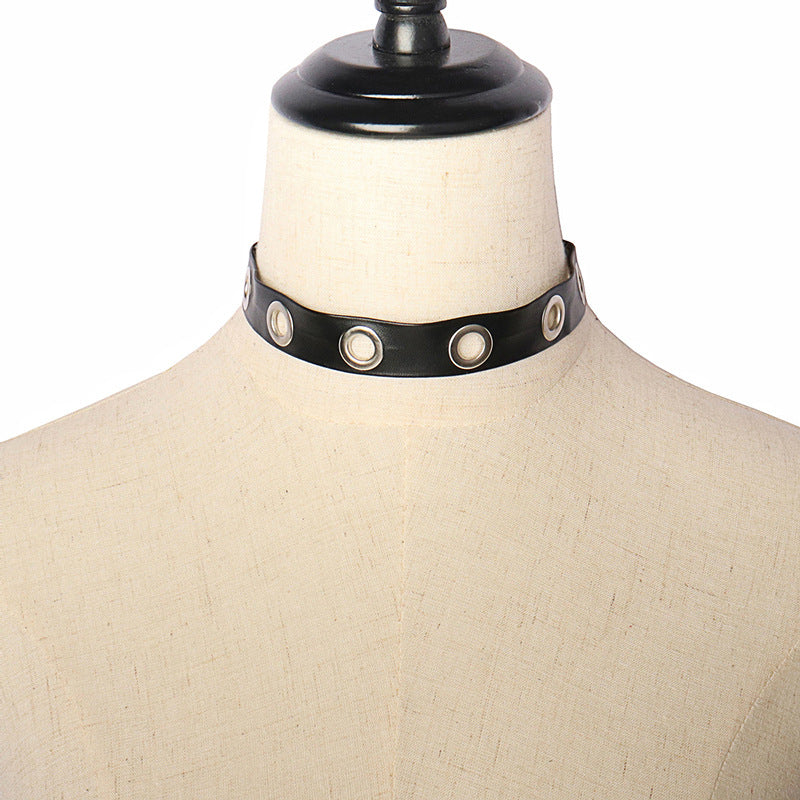 Punk Dark Leather Hole Rock Clavicle Necklaces