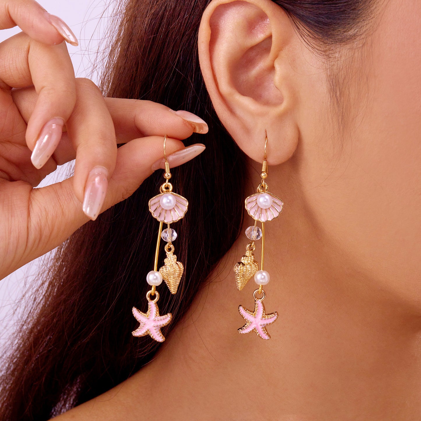 Fresh Conch Starfish Long Tassel Ear Hook Female Niche Earrings