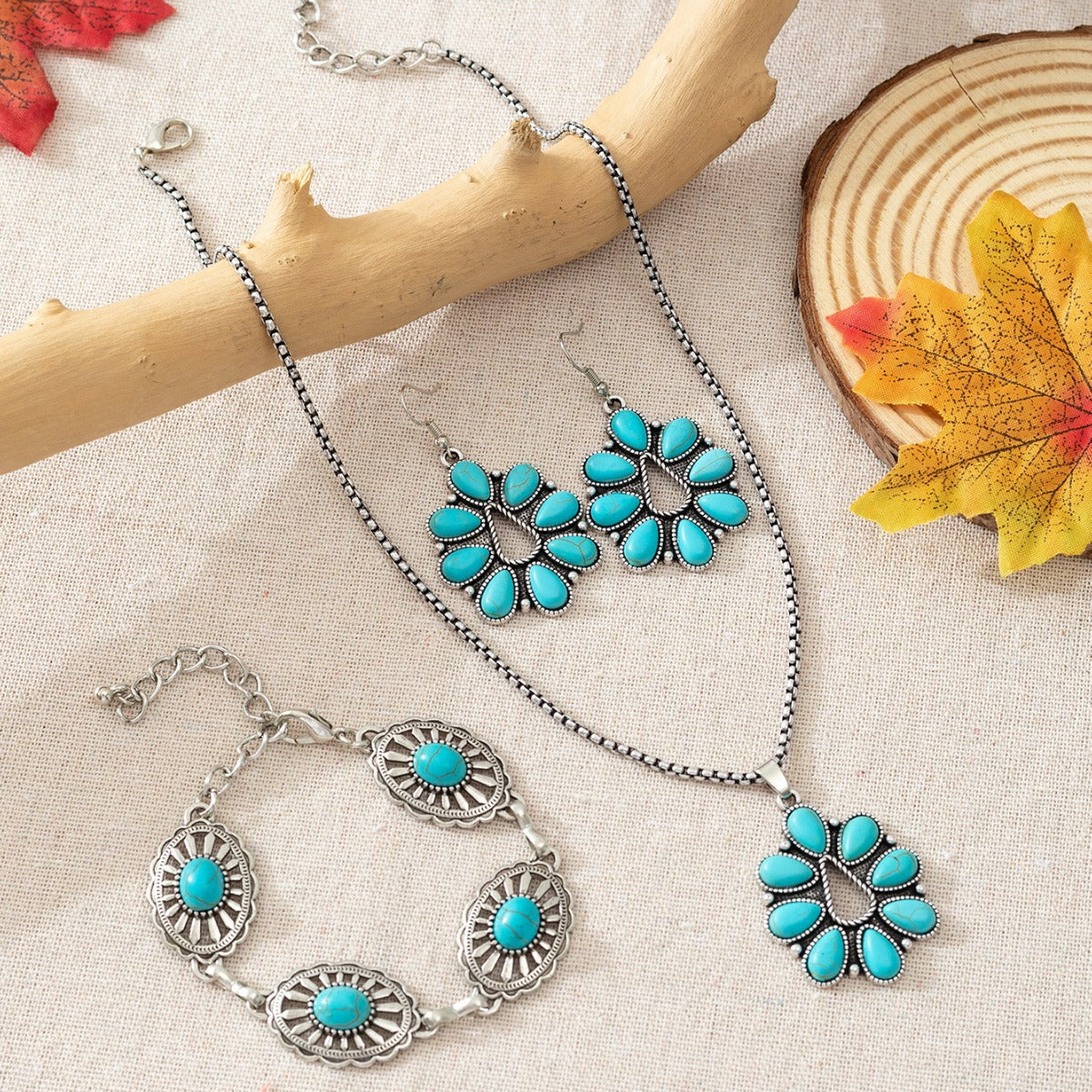 Women's Bohemian Retro Fashion Turquoise Drop-shaped Jewelry Set