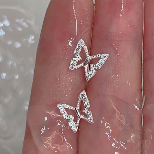 Women's Sterling Sier Hollow Butterfly Temperamental Fairy Stud Earrings