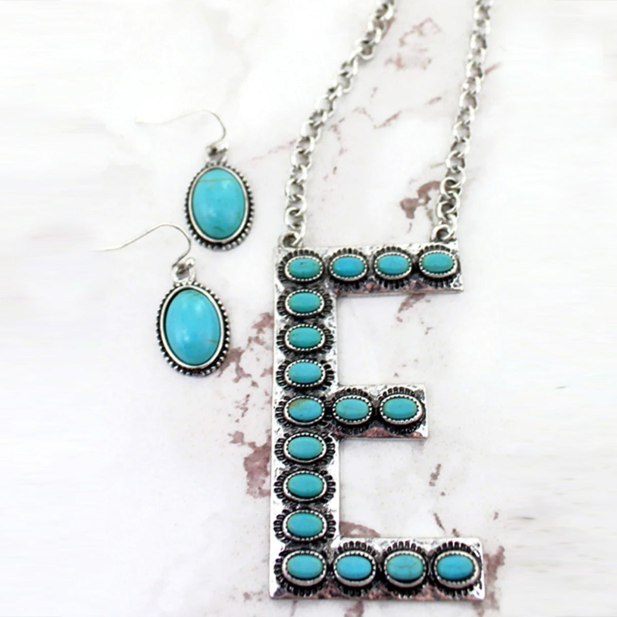 Bohemian Alphabet Letter Retro Style Inlaid Jewelry Set