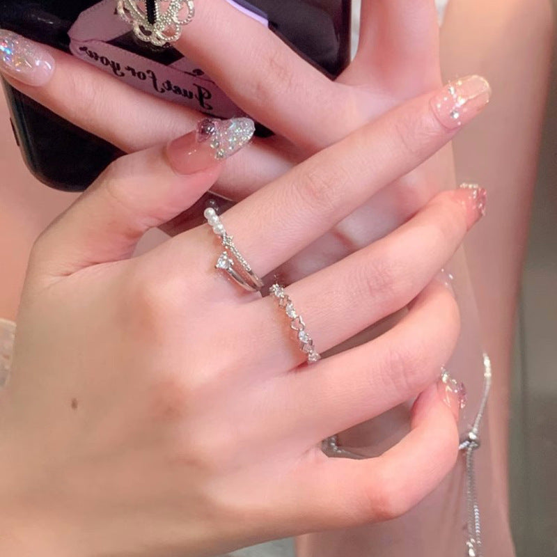Style Pearl Zircon Butterfly Female Niche High-grade Rings