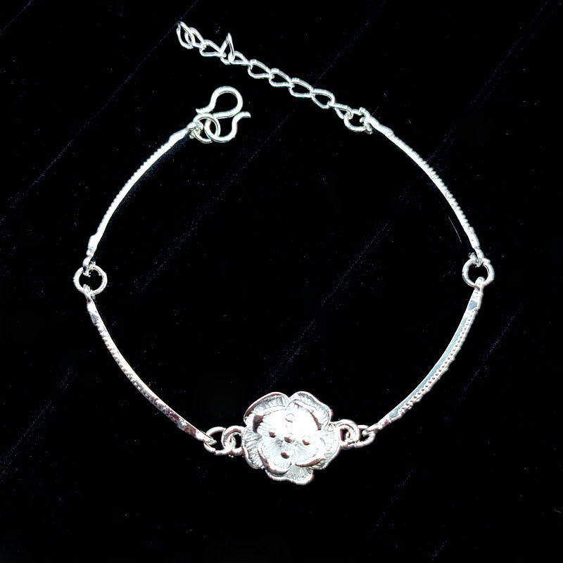 Vintage Sweater Chain Long Rose Flower Brushed Sier Plated Tourist Jewelry Set