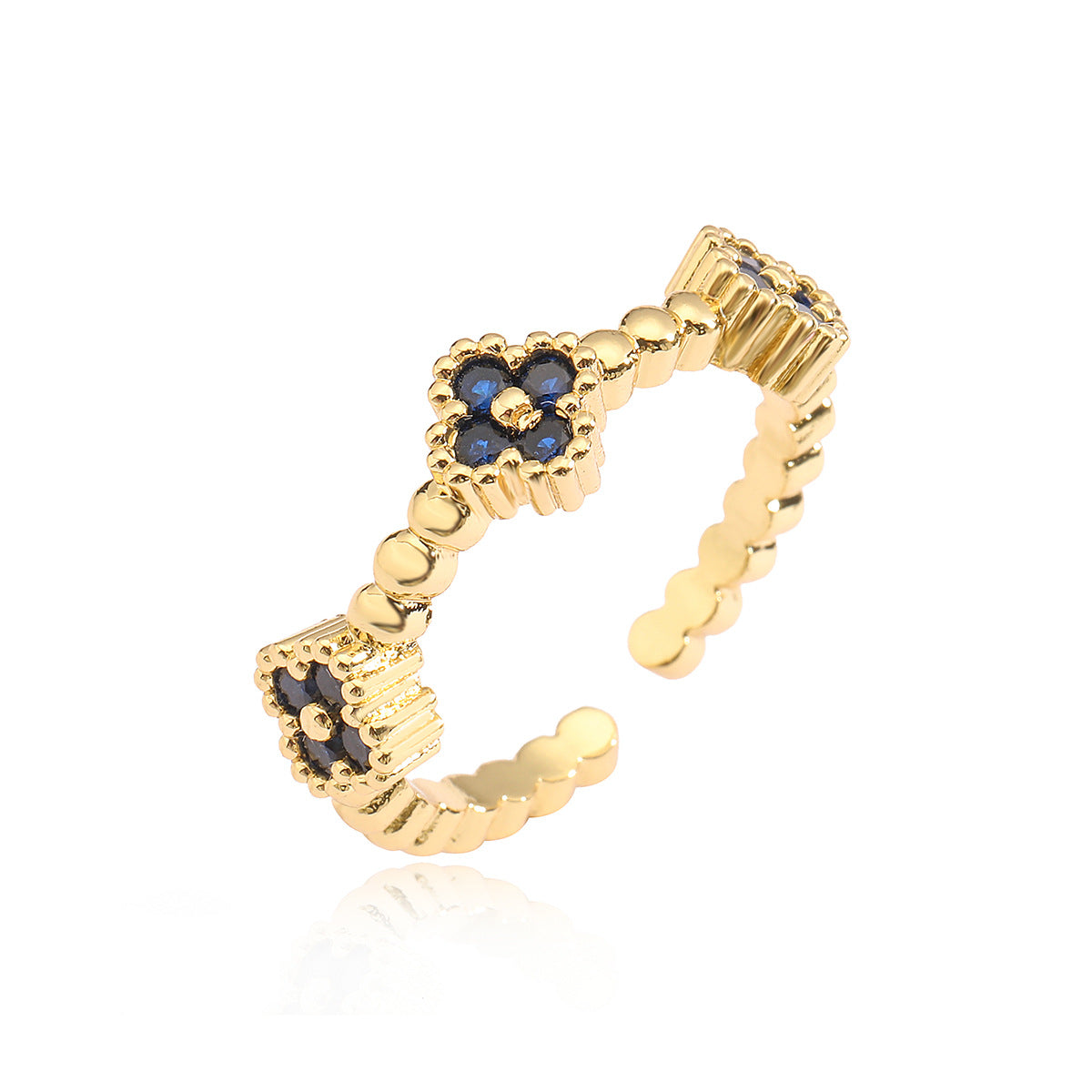 Simple Gold Zircon Flower Geometric Open Rings