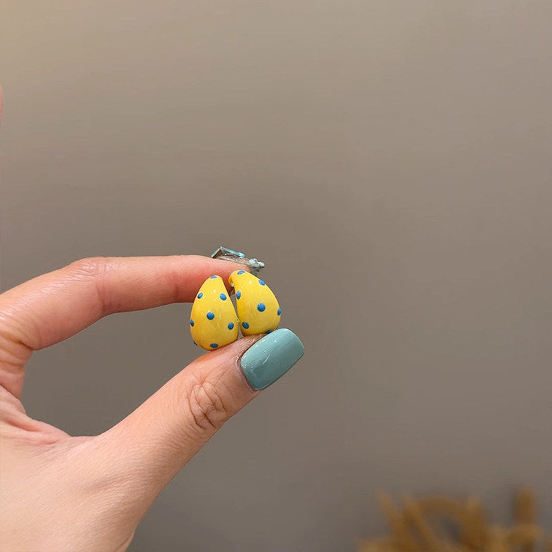 Custard Polka Dot Drop Oil Half Stud Earrings
