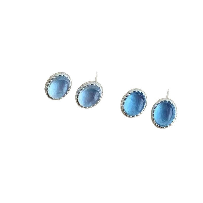 Blue Ear Fashionable Geometric Ellipse Niche Stud Earrings