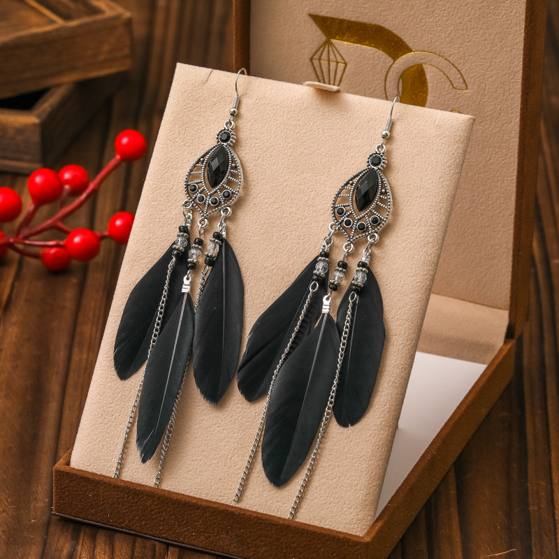 Feather Vintage Spot Drill Chain Small Earrings