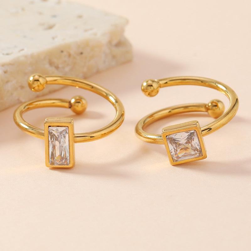 Fashion Geometric Square Inlaid Zircon Titanium Rings