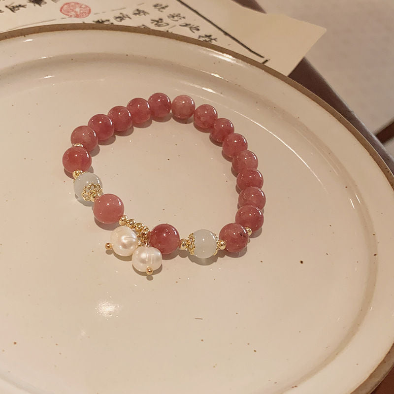 Soft Strawberry Pink Crystal Female Light Luxury Minority Bracelets