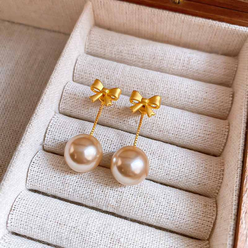 French Flash Zircon Flower Pearl Light Luxury Earrings