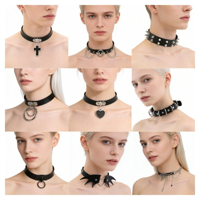 Punk Black Leather Unisex Dark Series Metal Chain Pendants