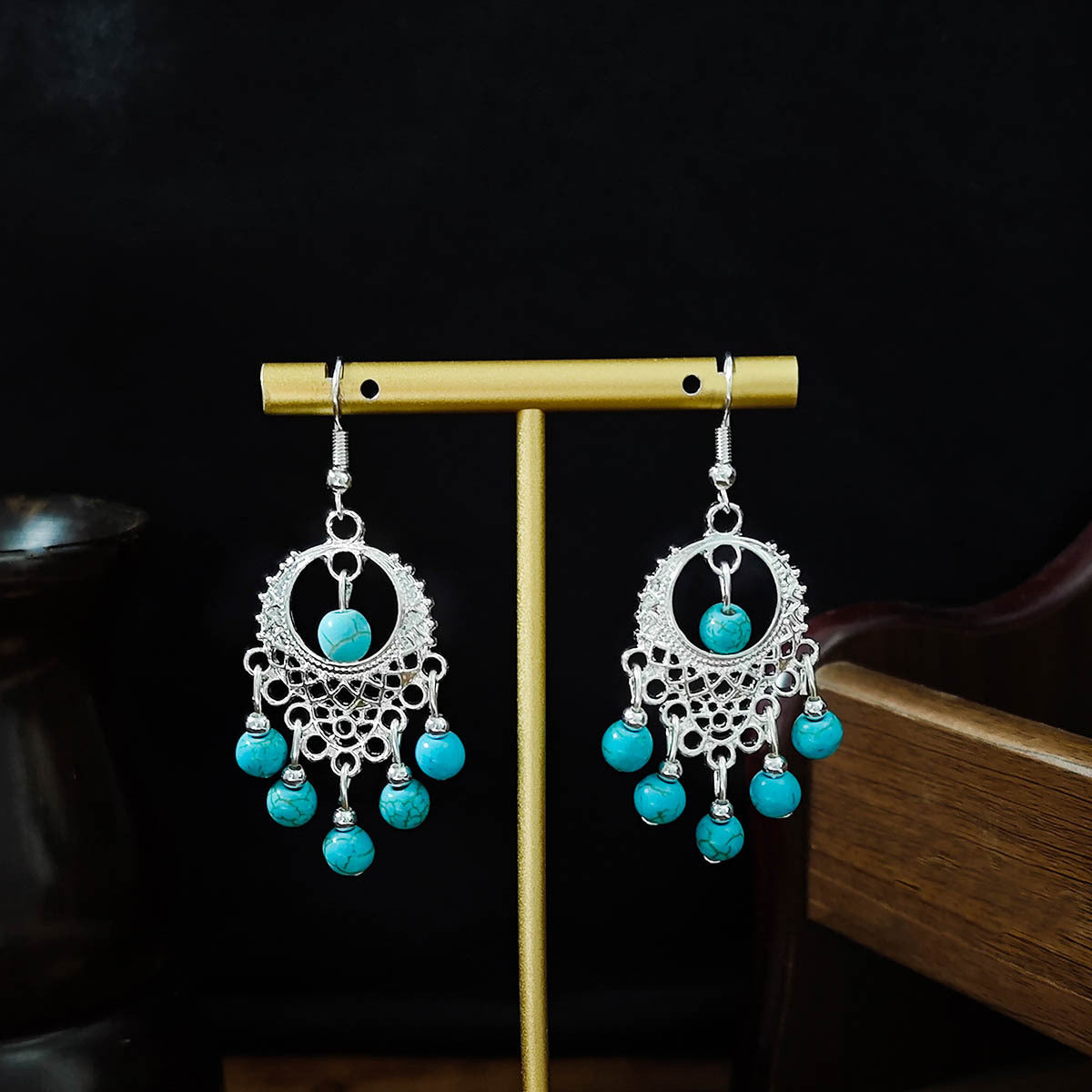 Miao Sier Colorful Long Feather Tassel Rings