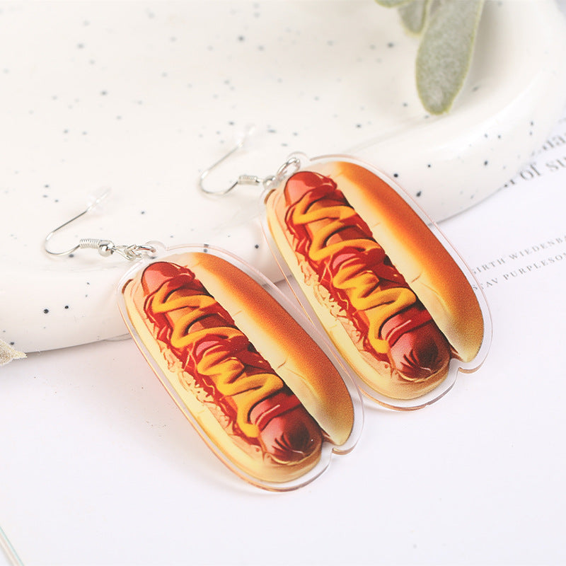 Hamburger Pizza Shape Acrylic Fashion Dessert Earrings