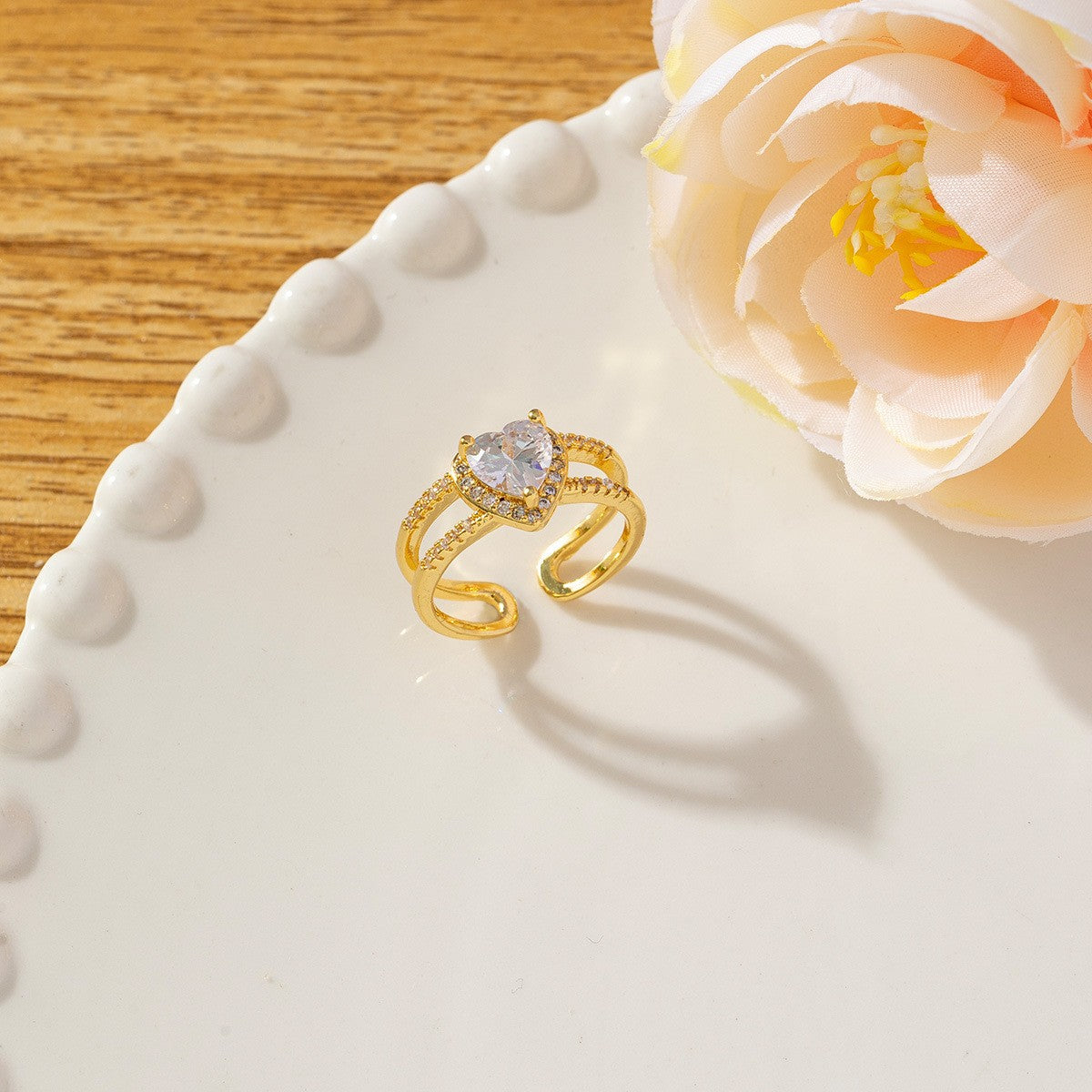 Temperament High Sense Loving Heart With Opening Adjustable Super Flash Ring