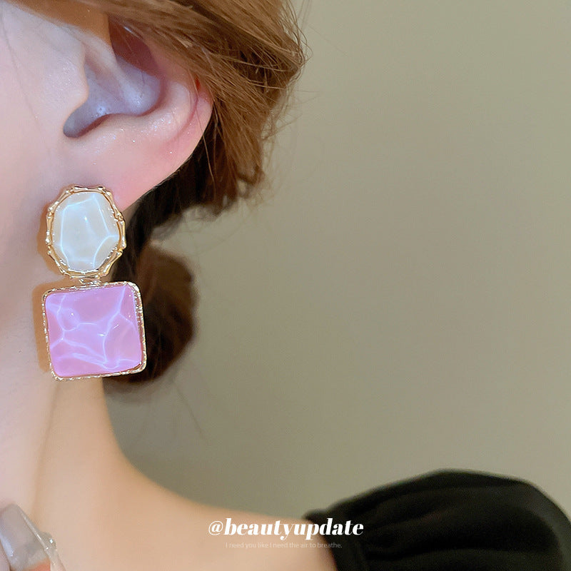 Needle French Square Round Ripple Corrugated Earrings