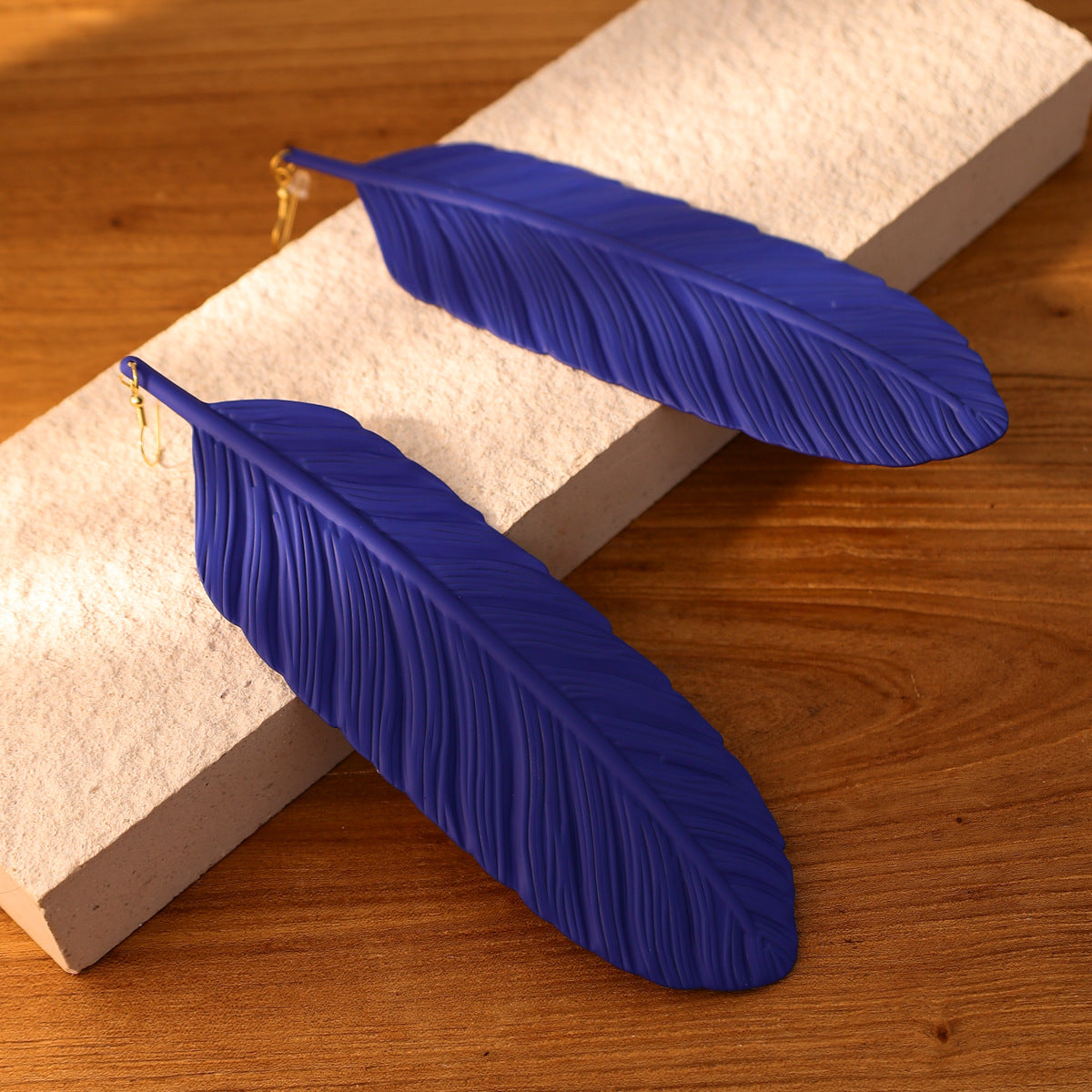 Exaggerated Long Metal Feather Textured Niche Earrings