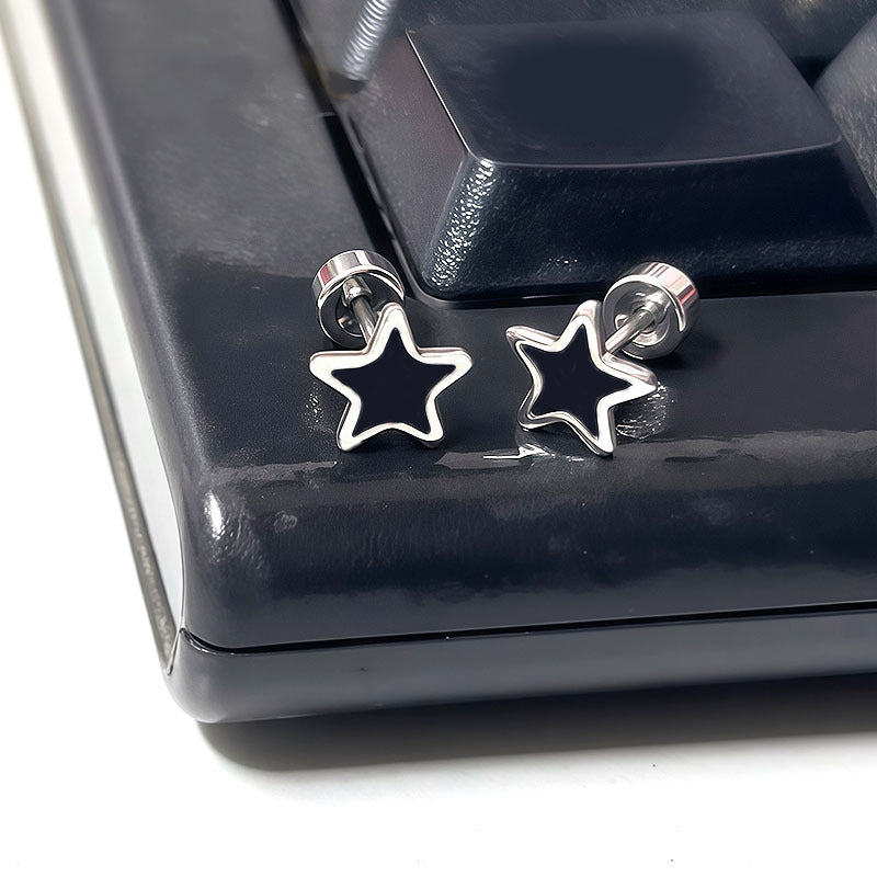 Titanium Steel Ear Simple Compact Four-leaf Clover Peach Heart Five-star Stud Earrings