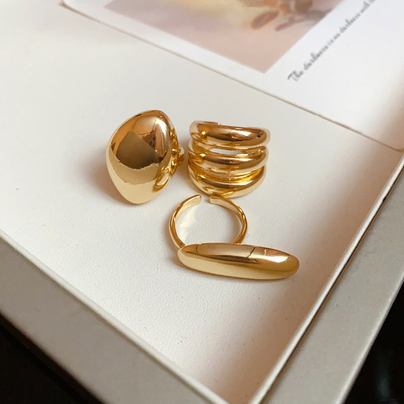 Women's Enamel Flower Open Golden Petal Design Rings