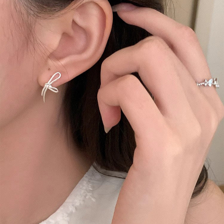 Line Bow Female Stylish Simple Versatile Daily Korean Style Personalized Stud Earrings