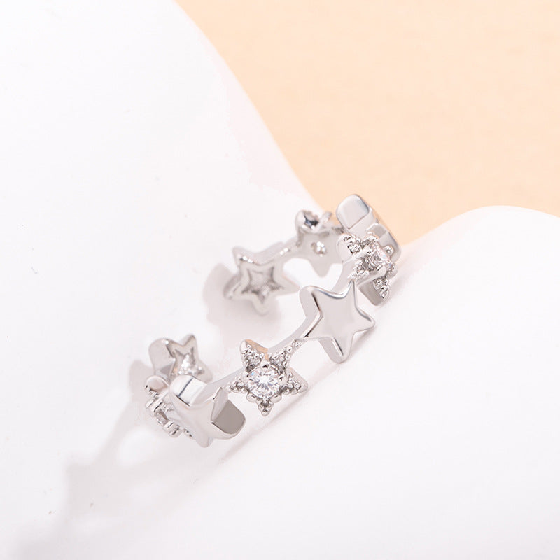 Women's Simple Fresh Diamond Pentagram Open Korean Style Sweet Personality Starry Rings