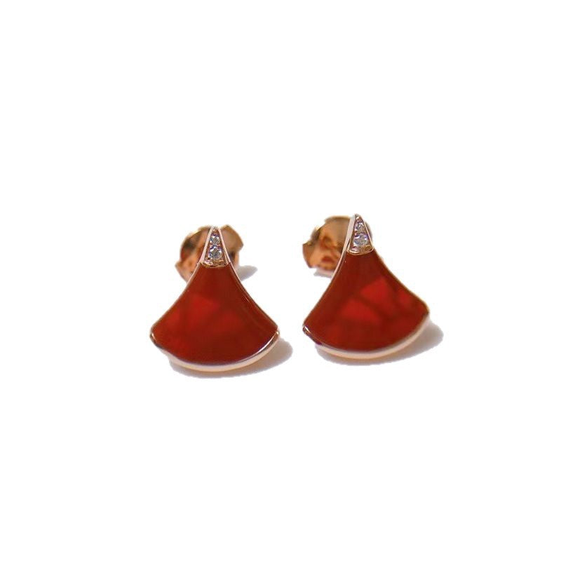 Skirt Female Rose Gold Fan Shaped Natural White Shell Red Rings