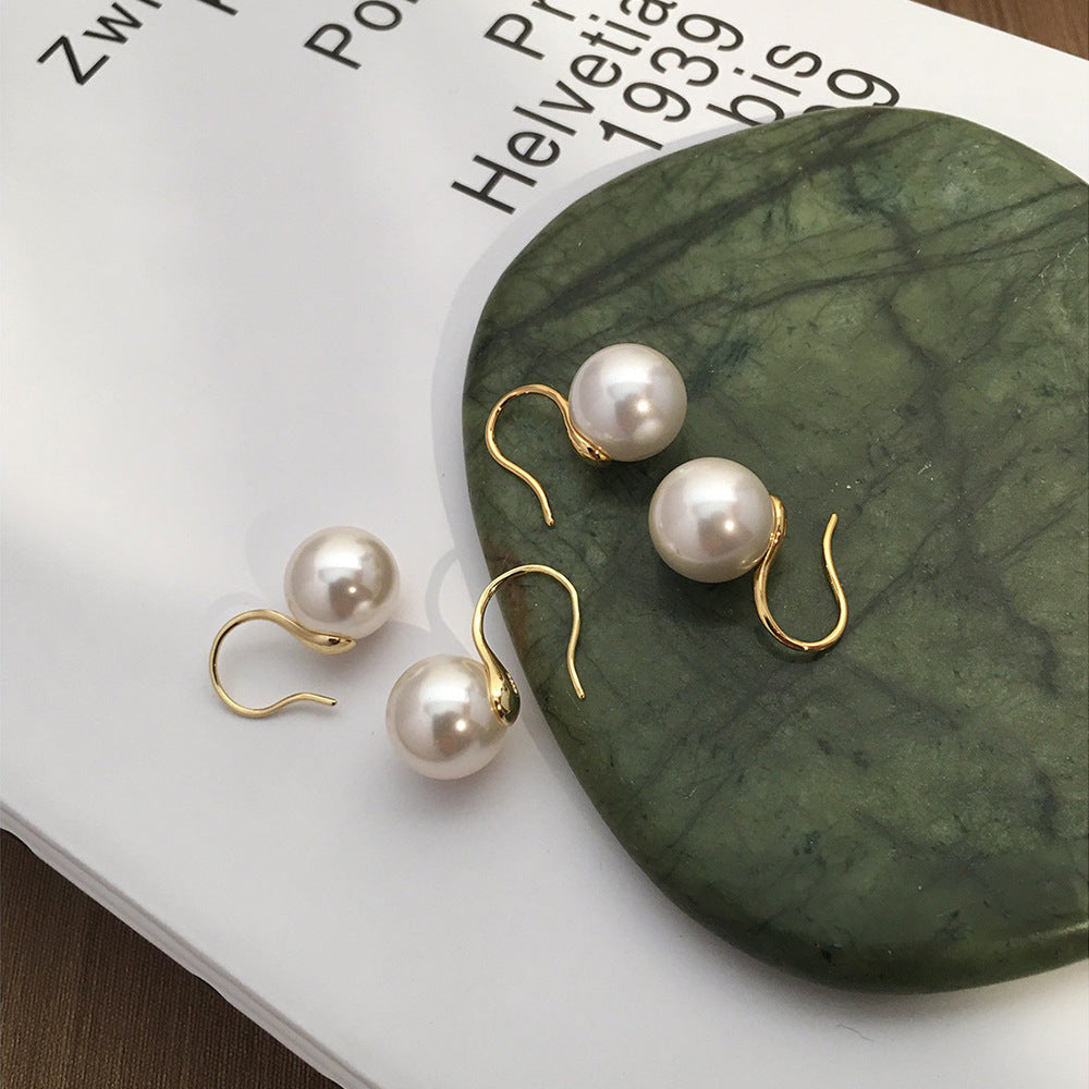 Women's Sterling Sier Pearl Classic Round White High-heeled Shoes French Ear Hook