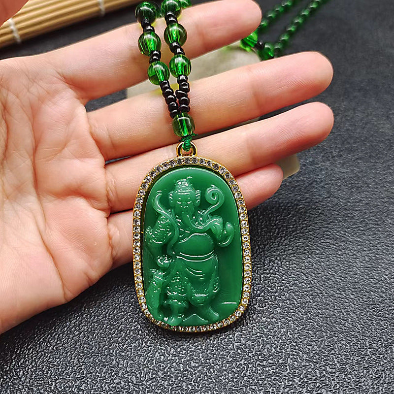 Buddha Imitation Jade Dark Green Fox Necklaces