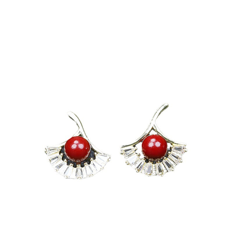 Purple Gold Sandstone Inlaid Ear Cherry Cinnabar Swan Female Earrings
