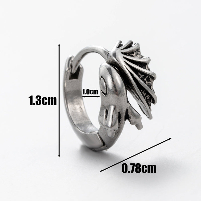 Men's Stainless Steel Casting Rose Skull Snake-shaped Earrings