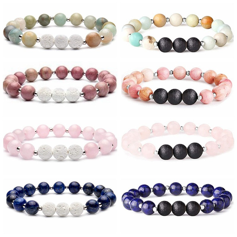 Women's & Men's Volcanic Rock Couple Beaded Elastic String Bracelet