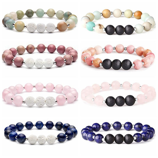 Women's & Men's Volcanic Rock Couple Beaded Elastic String Bracelet