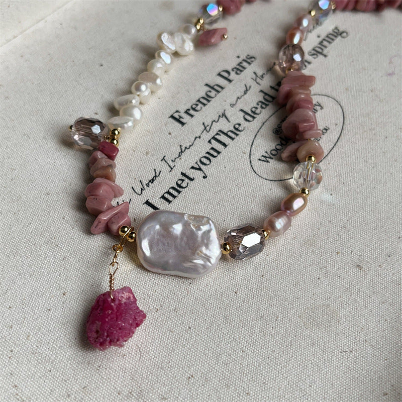 Pink Lovers Baroque Natural Freshwater Pearl Light Luxury Rose Stone Jewelry Set