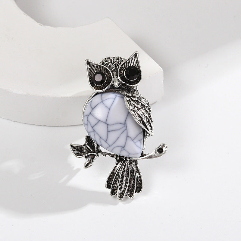Natural Stone Crystal Owl Brooch Cute Brooches