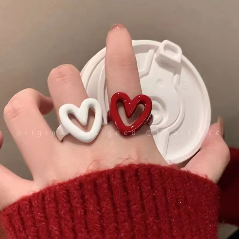 Drip Glazed Love Heart-shaped Female Adjustable Index Finger Niche Special Ring