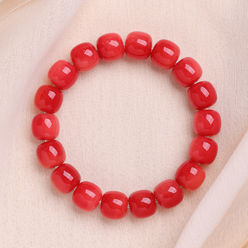 Men's Bodhi Pliable Temperament Skin Root Gradient Old Barrel Buddha Beads Bracelet