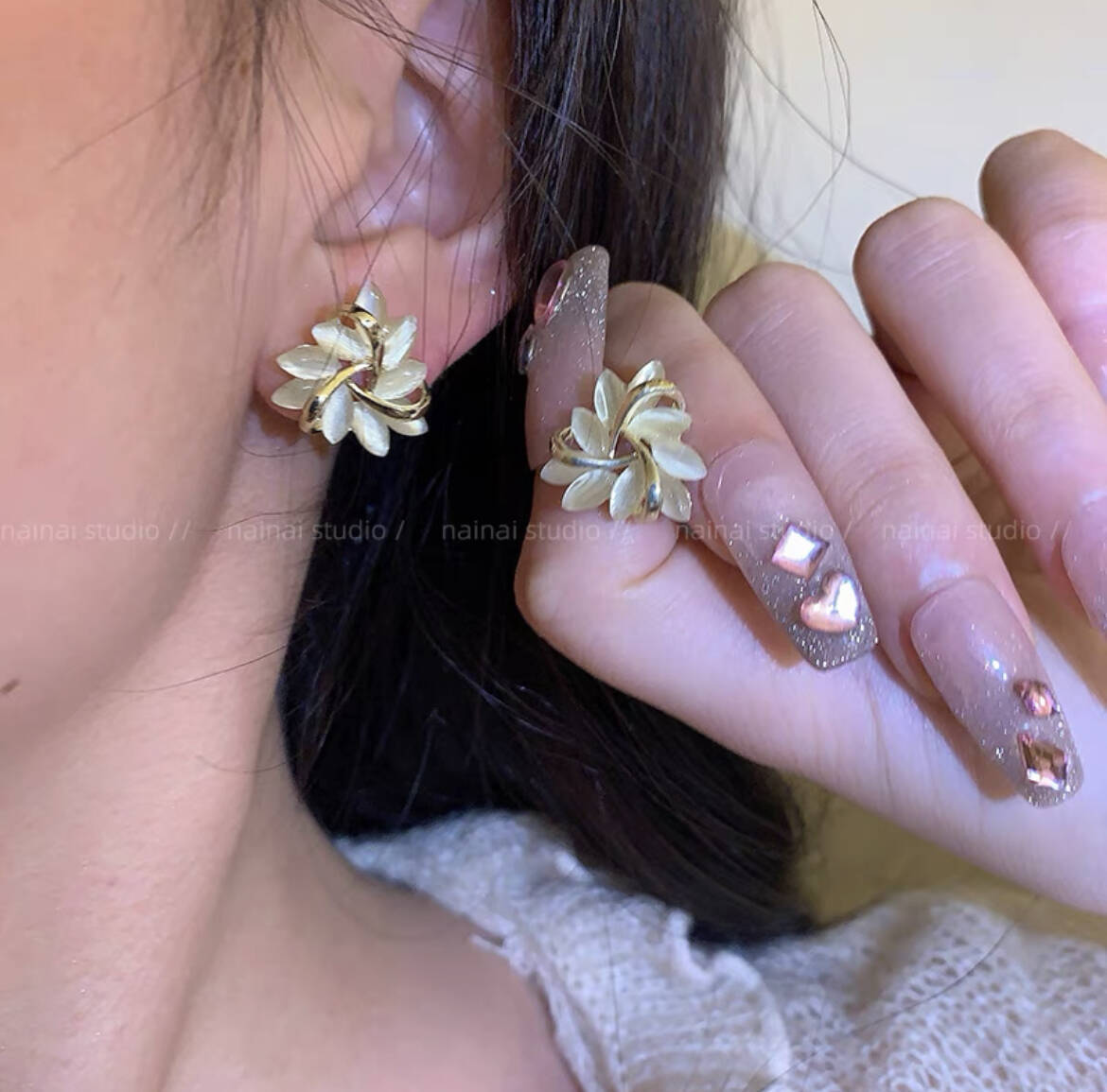 Women's Korean Style Tassel Sier Needle High-grade French Rings