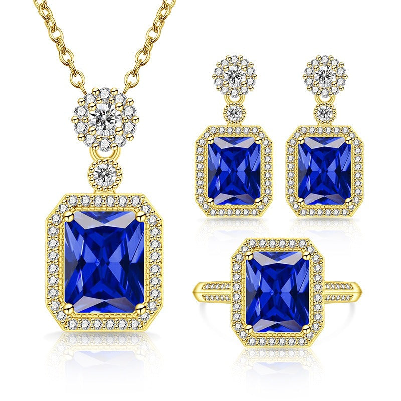 Women's Live Broadcast Eight Hearts Arrows Colored Gems Full Diamond Cube Jewelry Set