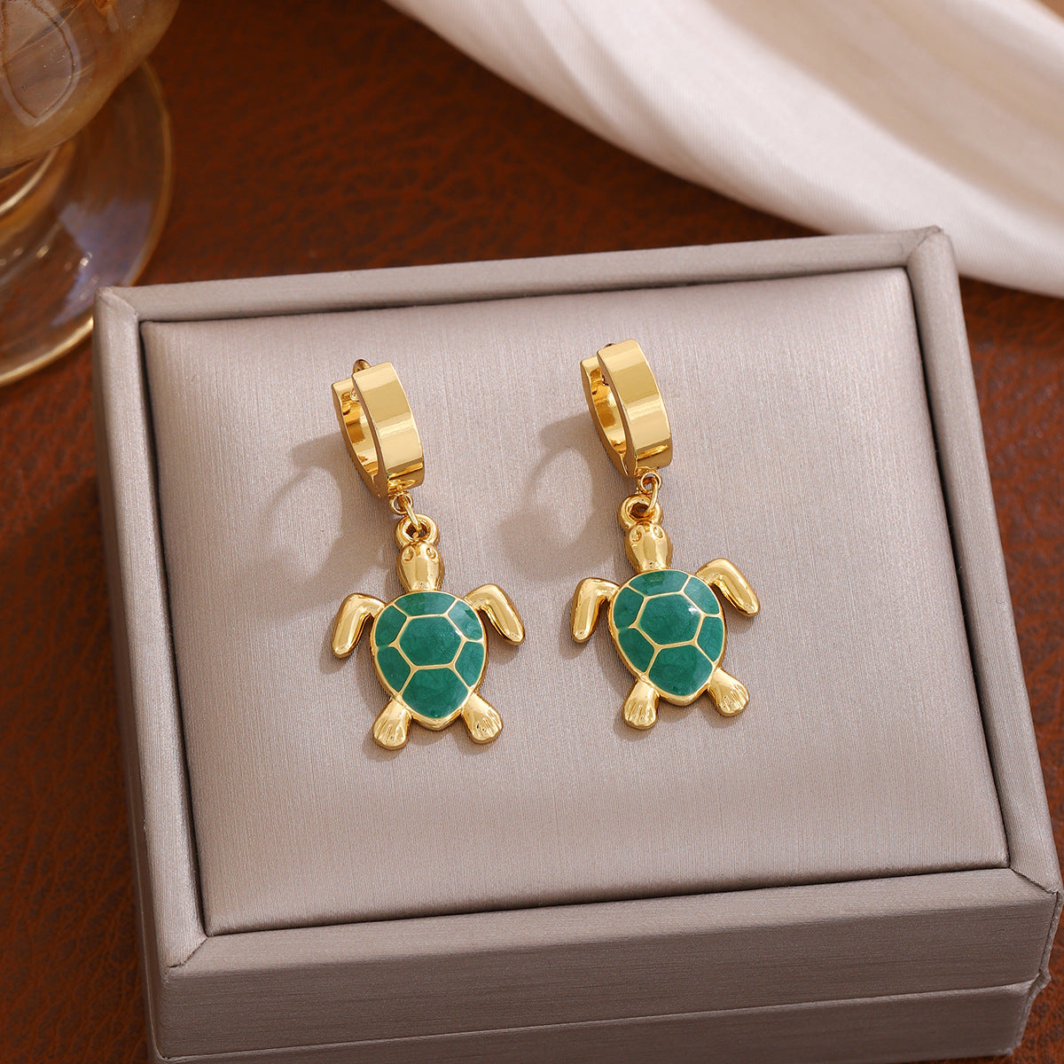 Personalized Turtle Eardrops Color Stainless Steel Gold-plated Stud Earrings