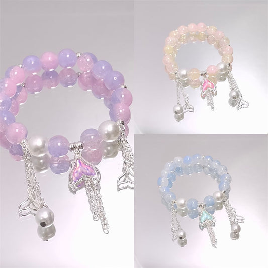Children's Pearl Tassel Crystal Fishtail Female Fresh Light Luxury Bracelet