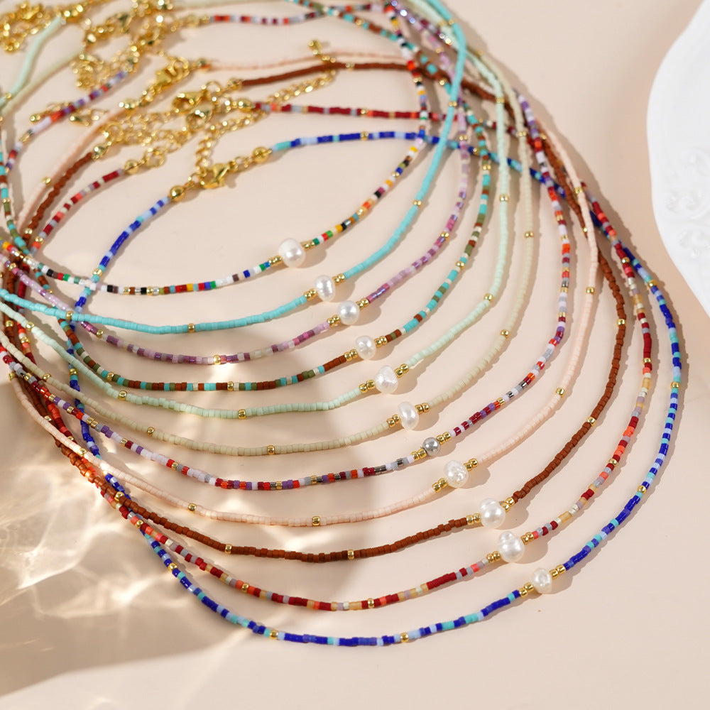 Women's Bohemian Style Rainbow Straight Sale Bead Handmade Beaded Necklaces
