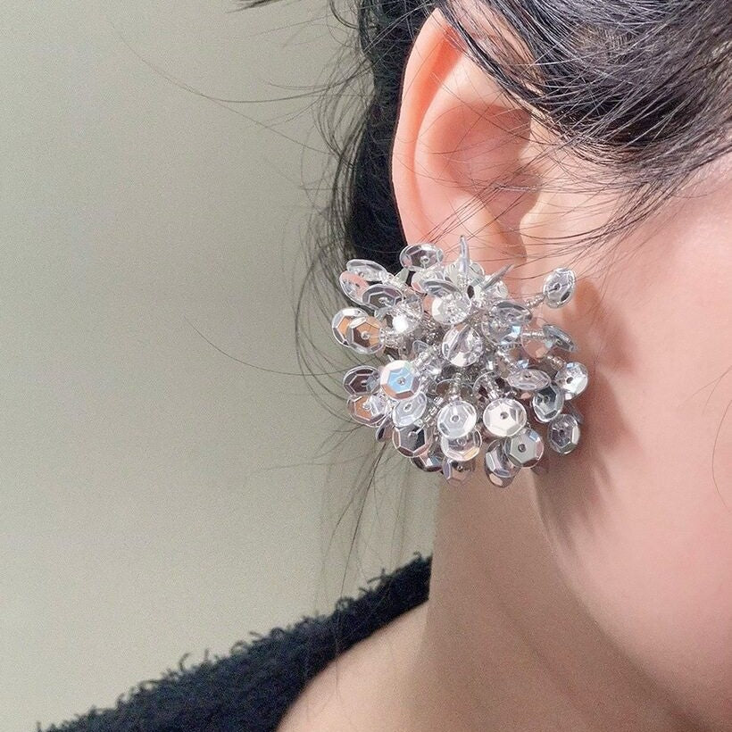 Women's Style Shiny Summer Sequins Handmade Rose Shape Eye-catching Sweet Cool Earrings