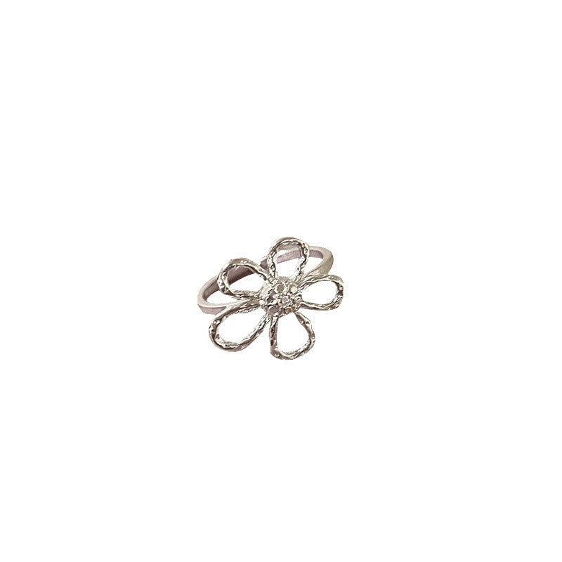 Hollow Flower Alloy Female Niche Design Opening Adjustable Rings