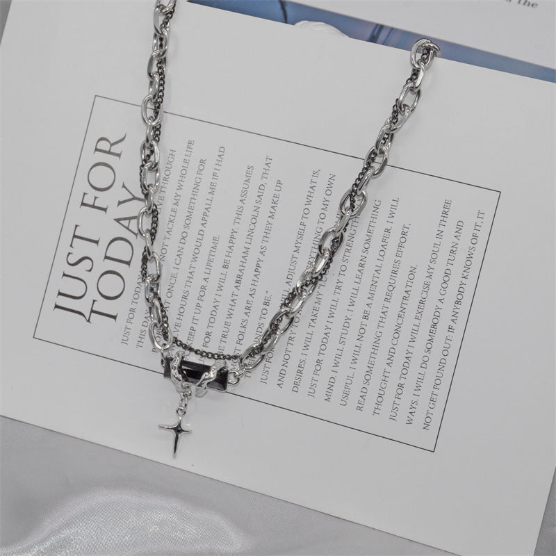 Simple Black Zircon Niche Design Cross Stitching Advanced Fashion Necklaces