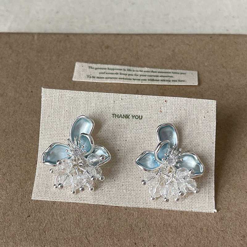 Women's Glaze Flowers Crystal Tassel For Light Luxury High-grade Fresh Simple Stud Earrings